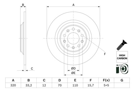 Диск гальмівний (задній) Jeep Cherokee 2.0-3.2 13- (320x12) BOSCH 0986479G74