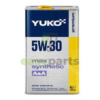 4л MAX SYNTHETIC AA 5W-30 Олива двигуна API SP, ILSAC GF-6A, GM dexos1 Gen 2, GM 6094M/4718M, Ford WSS-M2C929-A/946A, WSS-M2C945-A, Chrysler MS-6395, Land Rover STJLR.03.5003, Renault RN0700 YUKO 22065