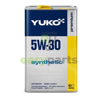 4л SYNTHETIC 5W-30 Олива двигуна API SN/CF, ACEA A3/B4, VW 502.00/505.00/501.01/505.00, PSA B71 2296, PSA B71 2300, MB 229.3, MB 229.5, GM-LL-B025, Renault RN0710, RN0700, BMW LL-01 YUKO 21599