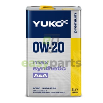 4л MAX SYNTHETIC 0W-20 Олива двигуна API SP, ILSAC GF-6A, GM dexos1 Gen 2, Ford WSS-M2C947-A, Ford WSS-M2С962-A1, Chrysler MS-6395, BMW LL-01 FE, STJLR 03.5003, MB 229.6 YUKO 22063