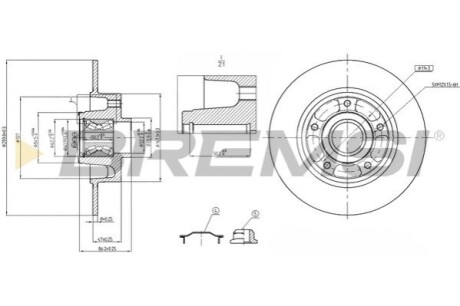 Тормозной диск зад. Megane III/Scenic III/Fluence 08- (с подшипником)(260x8x30mm) BREMSI CD7732S