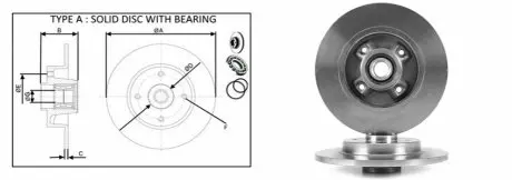 Диск тормозной, лев/прав, задн (с подшипником)) Citroen Berlingo 08- APLUS 61497BAP