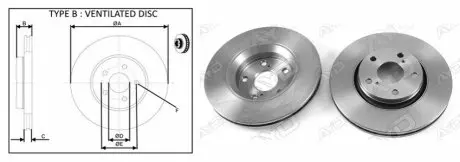 Гальмівний диск перед. Toyota Auris, Avensis, Verso 1.6-2.2D 03.07- APLUS 61392AP