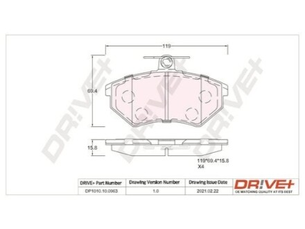 Drive+ - Гальмівні колодки до дисків DR!VE+ DP1010.10.0963 (фото 1)