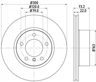 Тормозной диск передний BMW 1/2/3/4 1,8-2,0 10- (300x22) HELLA 8DD 355 129-401