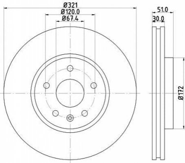 (R17")Гальмівний диск передній Ø 321mm Opel Insignia 08- HELLA 8DD 355 129-091