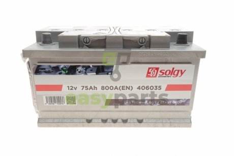 Акумуляторна батарея 75Ah/800A (315x175x175/+R/B13) (Start-Stop EFB) Solgy 406035