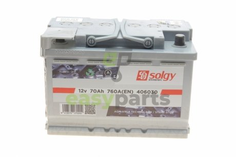 Акумуляторна батарея 70Ah/760A (278x175x190/+R/B13) (Start-Stop AGM) Solgy 406030