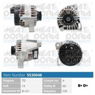 MEATDORIA Генератор 14V 65A Doblo,Punto,Palio,Citroen Jumpy MEAT&DORIA 5530048