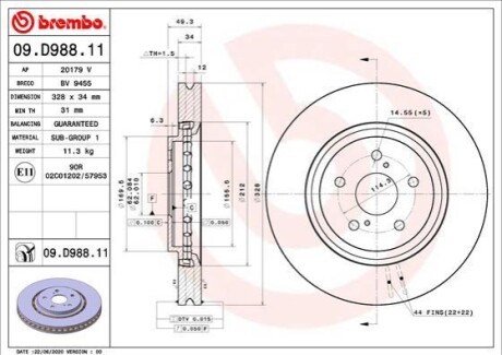 Диск гальмівний BREMBO 09.D988.11 (фото 1)