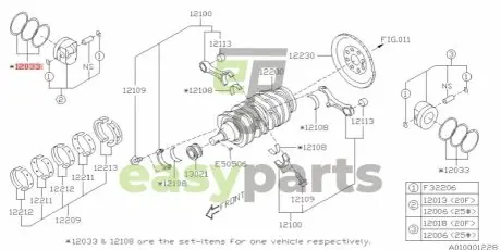 Кольца поршн. SU FA20F 13- STD SUBARU 12033AC330