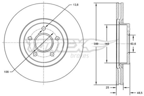 Гальмiвнi диски Ford C-Max/Focus II-III/Kuga I-II/Connect/Volvo C30/C70/S40 TOMEX 7177