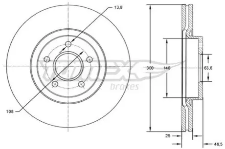 Гальмiвнi диски Ford C-Max/Focus II-III/Kuga I-II/Connect/Volvo C30/C70/S40 TOMEX 7177