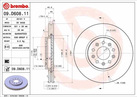 Тормозной диск BREMBO 09.D608.11