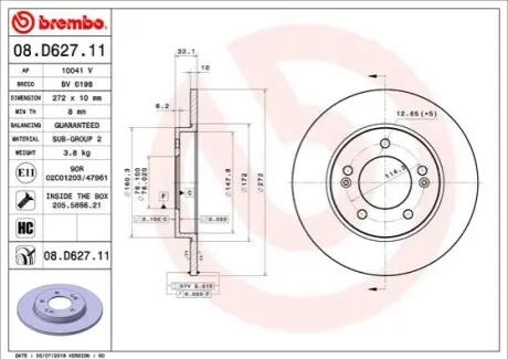 Тормозной диск BREMBO 08.D627.11