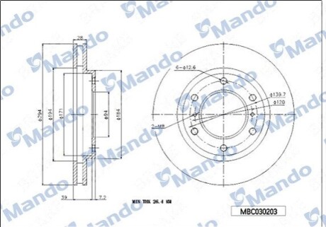 Диск гальмівний MANDO MBC030203