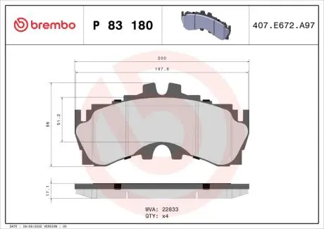 Гальмівні колодки дискові BREMBO P83 180