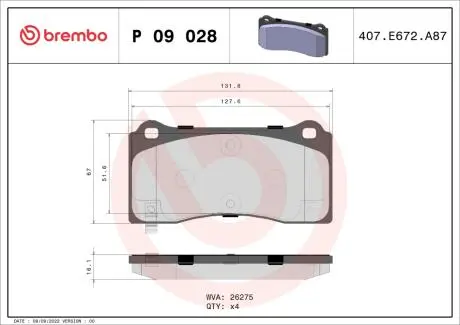 Тормозные колодки дисковые BREMBO P09 028