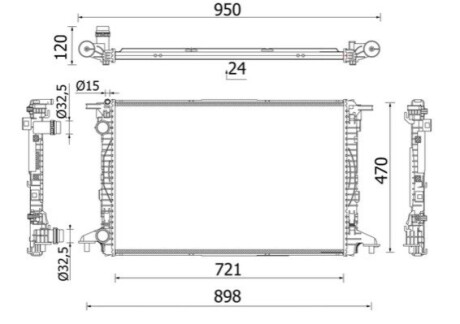 Радіатор системи охолодження Audi A4 Allroad B9, A4 B9, A5, A6 C8, A7, Q5, Q7 VW Touareg 1.4-2.0H 05.15- MAHLE / KNECHT CR 2179 000S