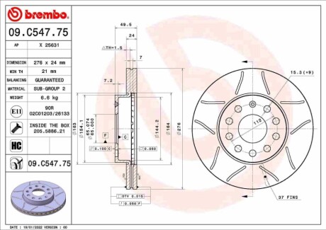 Тормозной диск BREMBO 09.C547.75