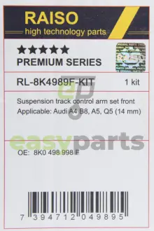 К-кт рычагов подвески перед. Audi A4 B8/A5/A6 C7/Q5 (с тонким пальцем, конус 14мм)) RAISO RL8K4989FKIT