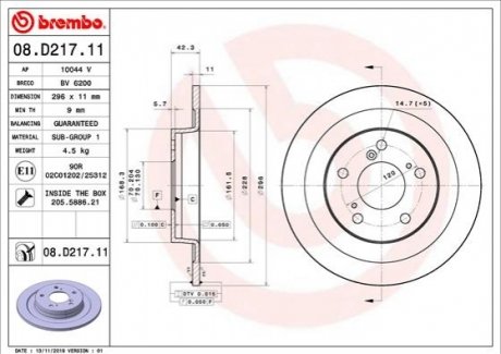 Тормозной диск BREMBO 08.D217.11 (фото 1)