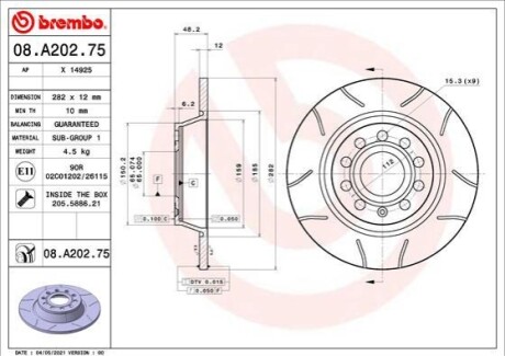 Гальмівний диск BREMBO 08.A202.75