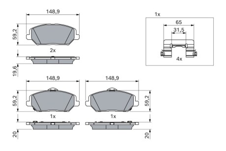 Колодки гальмівні дискові (комплект 4 шт.).)) BOSCH 0986424862