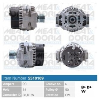 MEATDORIA DB Генератор Sprinter 00-,Vito 99- CDI 90A/h MEAT&DORIA 5510109