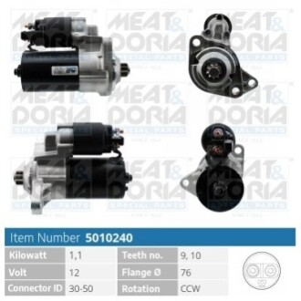 MEATDORIA VW стартер Golf,Caddy,Sharan,Audi,Skoda MEAT&DORIA 5010240