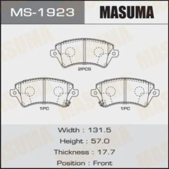 Колодки гальмiвнi передн TOYOTA YARIS, TOYOTA COROLLA (06-14) MASUMA MS1923