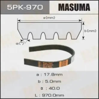 Ремінь поліклиновий 5PK- 970NISSAN NOTE (E12) 1.2 DIG-S, 1.2 (13-18) MA MASUMA 5PK970