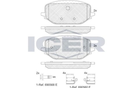 Колодки гальмівні (передні) Citroen Berlingo/C5/Peugeot Partner/308/508 18- ICER 182438