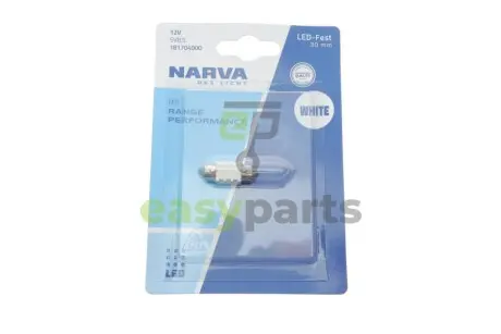 Автолампа 12V 0,8W SV8.5 (9.8x30mm) Festoon LED (blister/1шт) (6000K) NARVA 181704000
