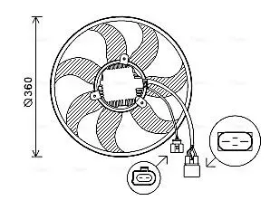 AVA VW Вентилятор радіатора Audi A1/3, Caddy III, Golf V,VI, Jetta III, Passat, Touran, Skoda Fabia II, Octavia II, SuperB II, Yeti 1.6/2.0TDI AVA COOLING VN7537