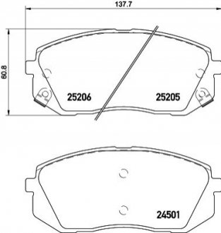 Колодки гальмівні (передні) Hyundai Sonata VI/VII 09-/Tucson 15-/ Kona 17- /Kia Pro Ceed 18-/ Sportage 15- (Mando) HELLA 8DB355025981 (фото 1)
