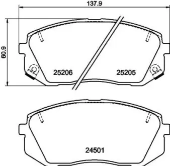Колодки тормозные (передние) Hyundai Sonata VI/VII 09-/Tucson 15-/ Kona 17- /Kia Pro Ceed 18-/ Sportage 15- (Mando) HELLA 8DB355025981