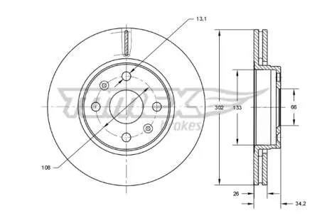 Диск тормозной (передний) Citroen C4 04-13/Peugeot 207/308 07-14/307 03-09 (302x26) (с покр) (вент.) TOMEX TX7362