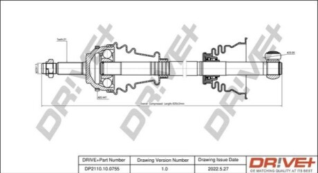 Піввісь (передня) Renault Clio/Kangoo 02-/Twingo МКПП 96-07/Nissan Kubistar МКПП 03- (L) (+ABS44z) DR!VE+ DP2110100755