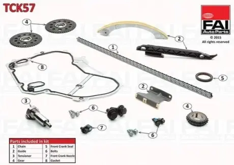 К-кт цепи ГРМ (цепь+шестерни+натяжн.+направл.+прокладки) Opel Vectra C 2.0 03-/Signum 2.0 03- FAI TCK57