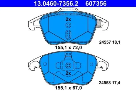 Колодки тормозные (передние) Citroen C4 04-11/Peugeot 207/308 07-14/208 12-/307 03-09/3008 09-16 ATE 13046073562