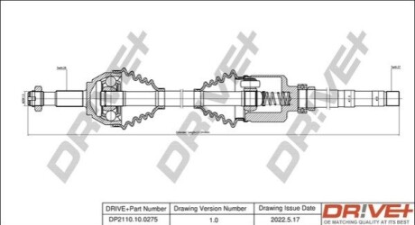 Полуось (передняя) Citroen Jumper/Fiat Ducato/Peugeot Boxer 1.9D-2.8D 94-02 (R) (28x37x1072mm) DR!VE+ DP2110100275 (фото 1)