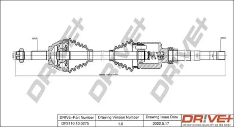 Полуось (передняя) Citroen Jumper/Fiat Ducato/Peugeot Boxer 1.9D-2.8D 94-02 (R) (28x37x1072mm) DR!VE+ DP2110100275