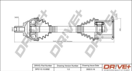 Піввісь (передня) Audi A3/Seat Leon/Skoda Octavia/SuperB/VW Caddy/Golf/Passat/Touran 03- (L) DR!VE+ DP2110100092