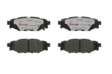 Колодки тормозные (задние) Subaru Forester/Impreza 08-/Legacy 03-14/Outback 03-/Toyota GT 12- BREMBO P78020X