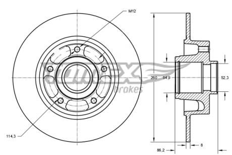 Диск тормозной (задний) Renault Megane III/Scenic III 08- (260x8) (+ABS) (с подшипником)) TOMEX TX73561