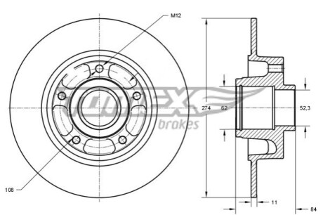 Диск гальмівний (задній) Renault Laguna II/Scenic II (274x11) (+ABS) (з підшипником)) PRO TOMEX TX71831