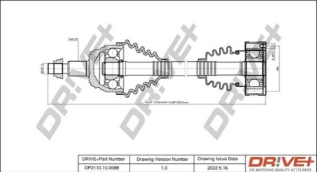 Полуось (передняя) Audi A3/Seat Leon/Skoda Octavia/VW Bora/Golf IV 1.9D 96-10 (L) (557mm) DR!VE+ DP2110100088