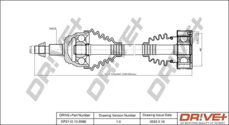 Полуось (передняя) Audi A3/Seat Leon/Skoda Octavia/VW Bora/Golf IV 1.9D 96-10 (L) (557mm) DR!VE+ DP2110100088