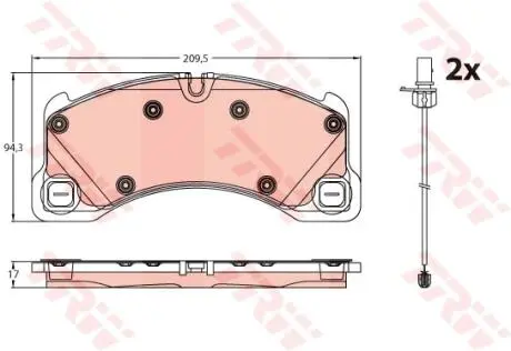 Фото колодки гальмівні (передні) Porsche Cayenne 02-/Macan 14-/Panamera 10-16/VW Touareg 02- TRW GDB2243 Колодки гальмівні (передні) Porsche Cayenne 02-/Macan 14-/Panamera 10-16/VW Touareg 02- TRW GDB2243